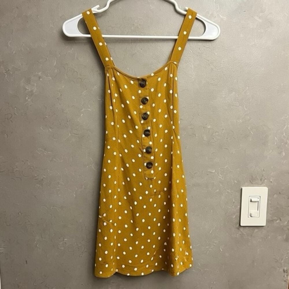American Eagle Mustard Yellow Polka Dot Romper XS Button Front Cross Back Summer - Picture 7 of 11
